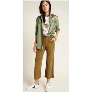 Anthropologie Sequined Cargo Shirt Army Green Size 0